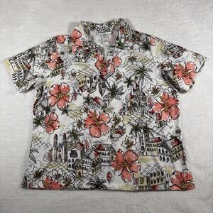 Cathy Daniels L Tropical Hibiscus Print Sparkle Embellished Stretch Top